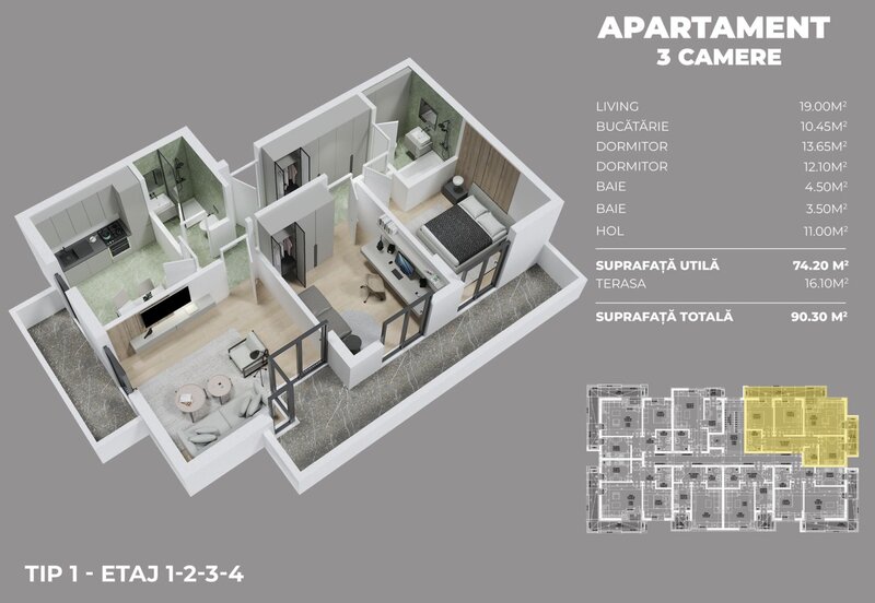 Ilfov Apartament 3 camere,decomandat, fix langa parc,10 min metrou